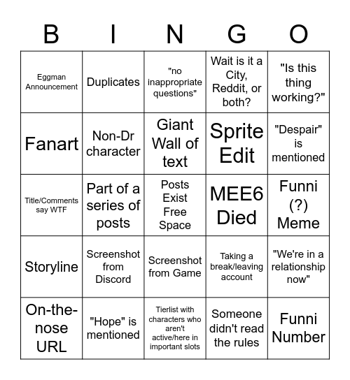 RPDRC Sub Feed Bingo Card