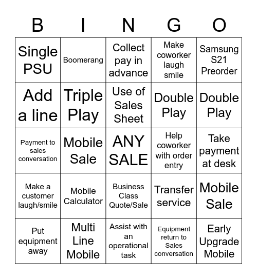 Spectrum Bingo Card