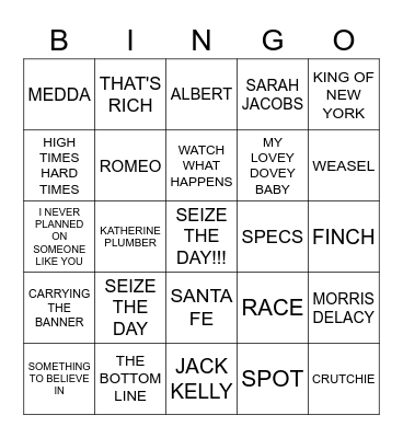 NEWSIES Bingo Card
