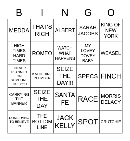 NEWSIES Bingo Card