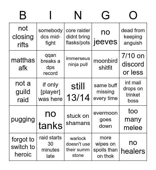 logic raid vingo bongo Bingo Card