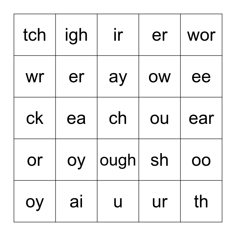 Phonogram Bingo Card