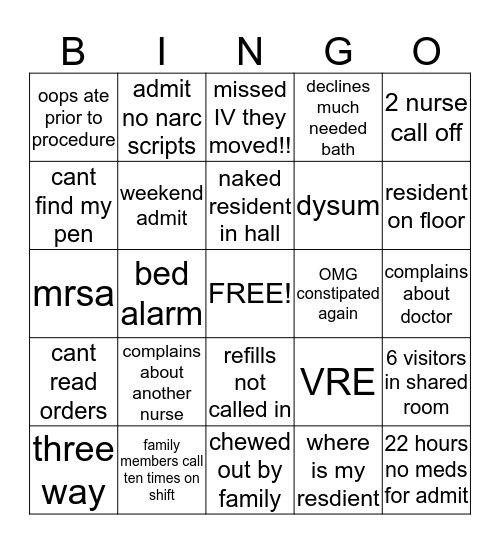 Day in the LIfe Bingo Card