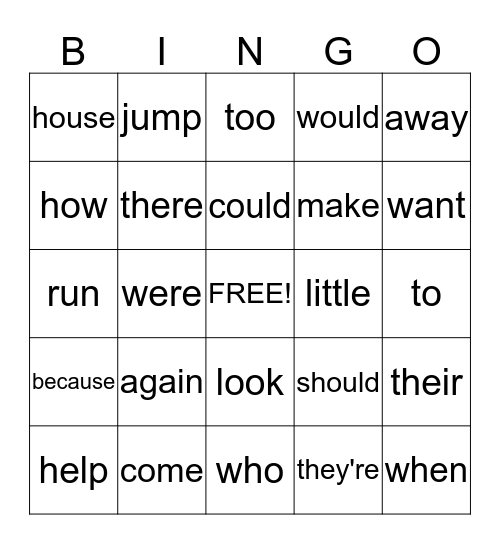 Sight words 3 Bingo Card