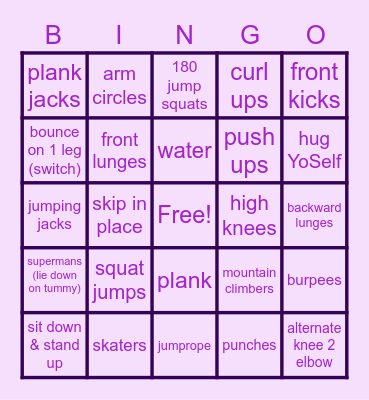 panthers fitness BINGO Card