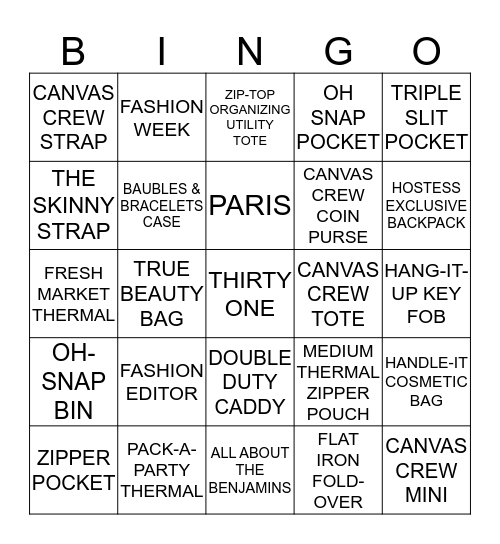 THIRTY ONE BINGO Card