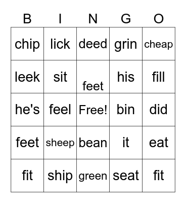 Minimal Pair /I/ and /i:/ - Beginner Bingo Card