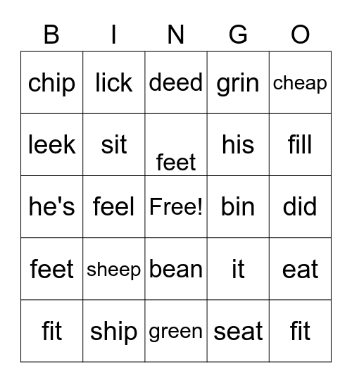 Minimal Pair /I/ and /i:/ - Beginner Bingo Card