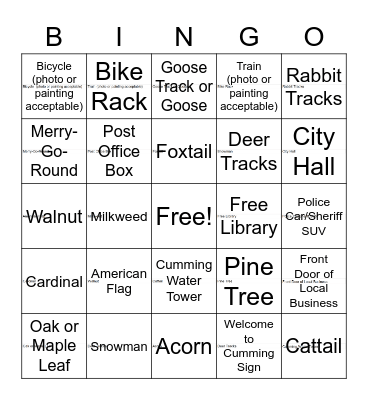 Cumming Winter Exploration Bingo Card