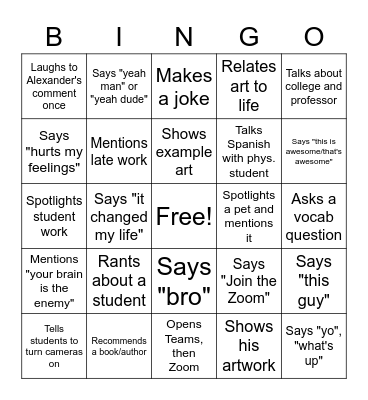 Samper Bingo Card