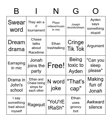 Xbox party bingo Card
