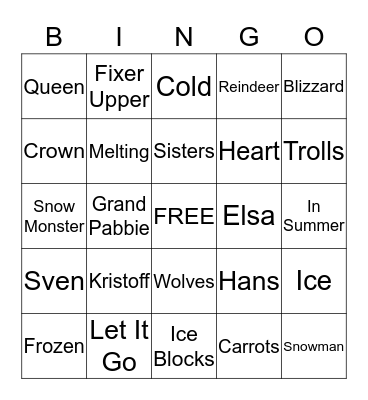 FROZEN Bingo Card