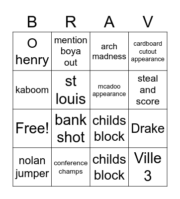 Bradley Basketball Bingo Card