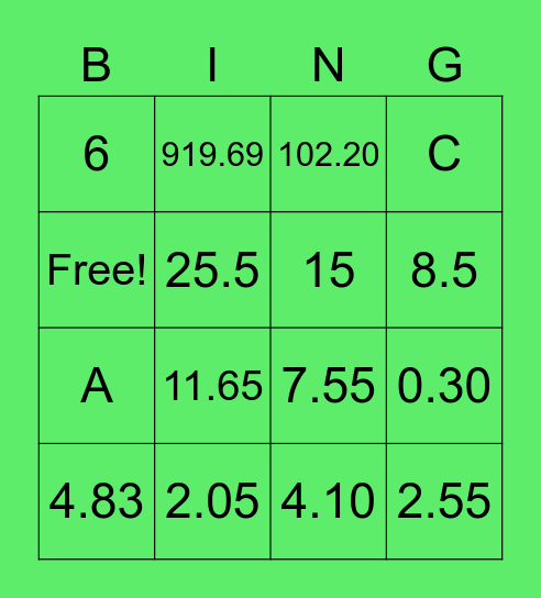 Fall Review BINGO Card