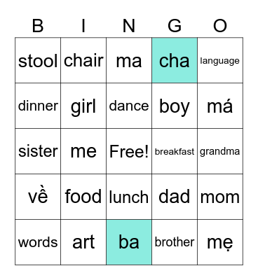 Food Bingo Card