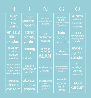 KIŞ TATİLİNDE NELER YAPTIM? Bingo Card