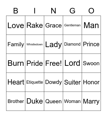 Bridgerton BINGO Card