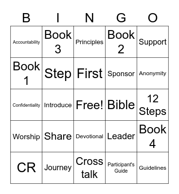 Celebrate Recovery Step Study Training Bingo Card