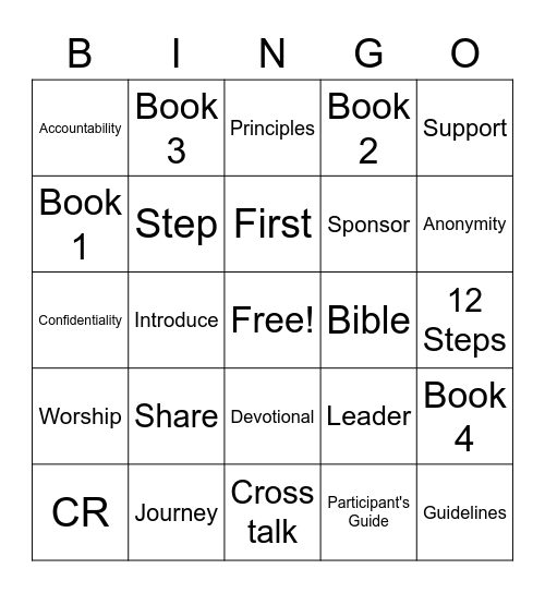 Celebrate Recovery Step Study Training Bingo Card