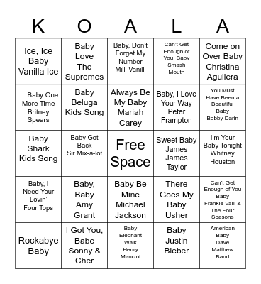 Baby Song Bingo Card