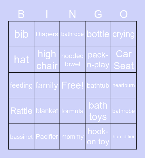 Baby shower bingo Card