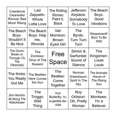 1960s Bingo Card