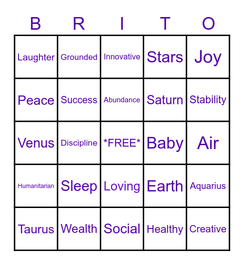 *Shelby's *Stellar* Sprinkle* Bingo Card
