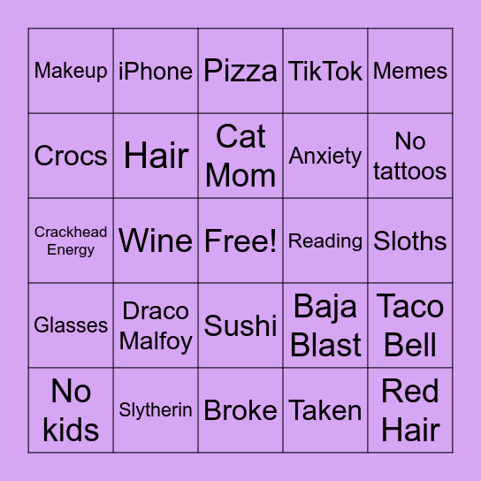 Alex’s Bingo Card