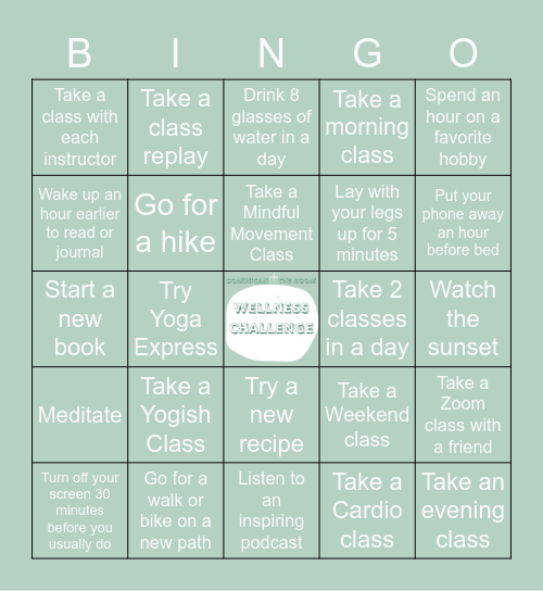 March Wellness Challenge Bingo Card