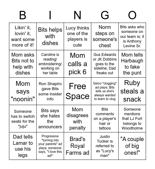 Watching the Game with Bits Bingo Card