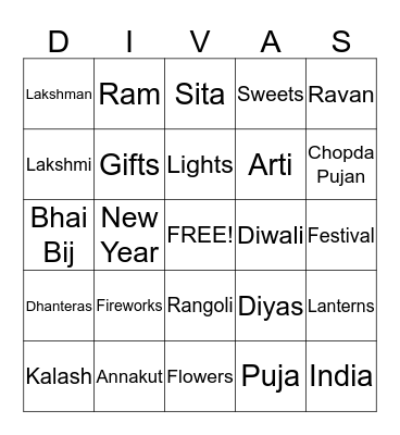 Diwali Party 2012 Bingo Card