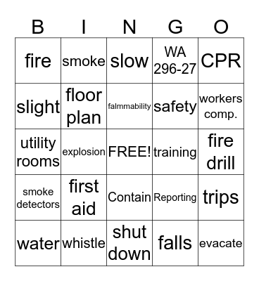 Safety Bingo Card