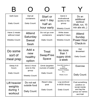 The Booty Bunch! Bingo Card