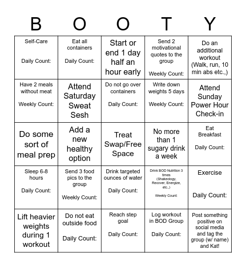 The Booty Bunch! Bingo Card