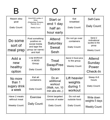 The Booty Bunch! Bingo Card