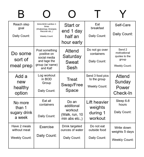 The Booty Bunch! Bingo Card