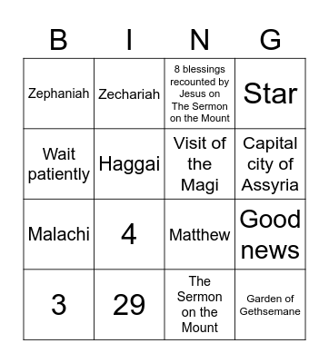 Nahum -> Matthew Bingo Card