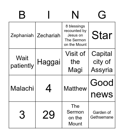 Nahum -> Matthew Bingo Card