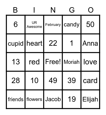 2021 Valentine's Day Bingo Card