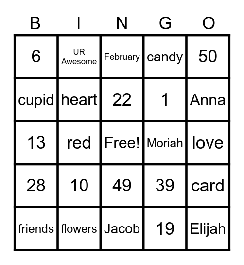 2021 Valentine's Day Bingo Card