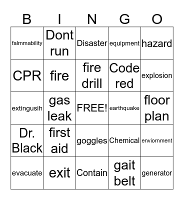 Safety Bingo Card