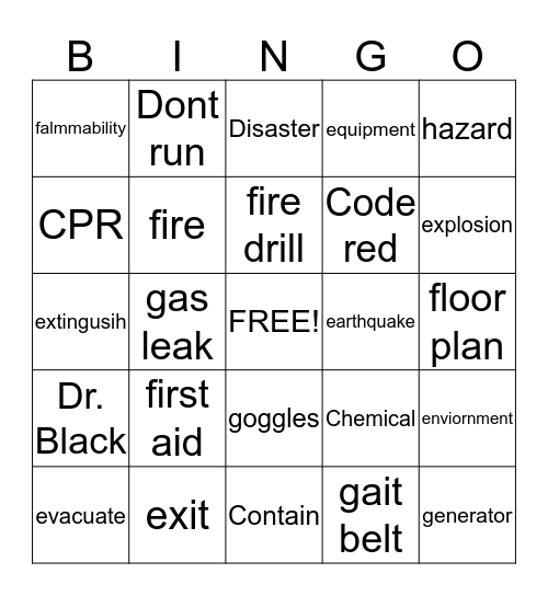 Safety Bingo Card