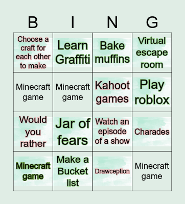 Quarantine Bingo Card