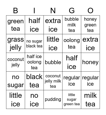 Drink Shop Clerk Bingo Card