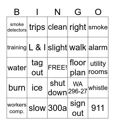 Safety Bingo Card