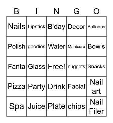 B'day Spa Bingo Card