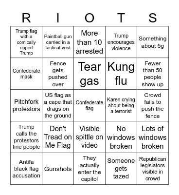 Capitol Riot Bingo Card