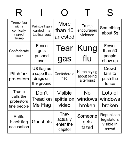 Capitol Riot Bingo Card