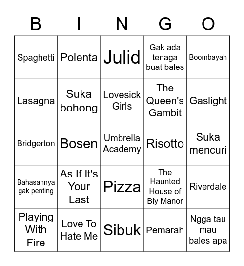 D's Bingo Card