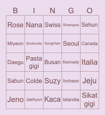 SZ Bingo Card